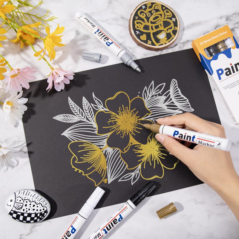 SAKEYR Paint Pens-4 Colors Permanent Oil Based Paint Markers, Quick Dry, Waterproof Paint Pen Markers for Metal, Plastic, Fabric, Wood, Glass, Rock - Image 5